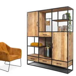 StarFurn - Vakkenkast Denver mangohout en staal XXL