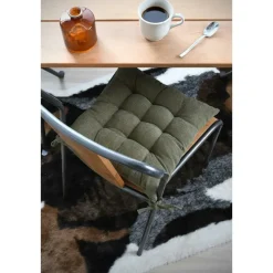 Stof Textile stoelkussen - olijfgroen - 38 x 38 x 5 cm