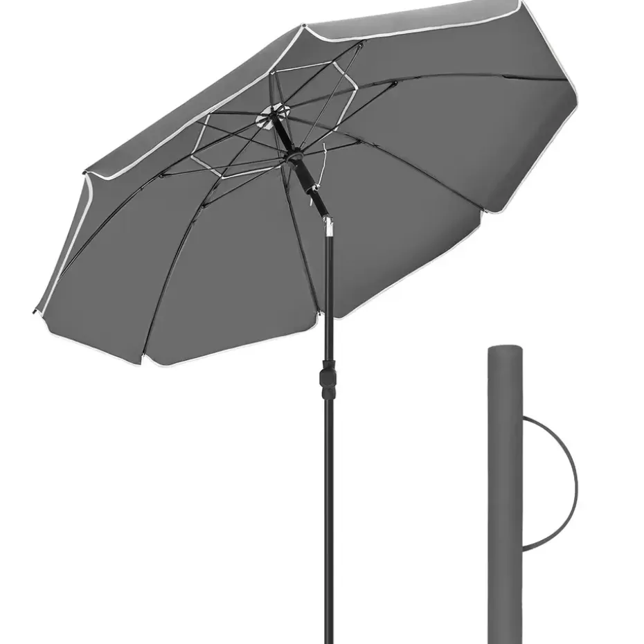 Stokparasol - Strandparasol - Ø 200 cm - Kantelbaar - met Draagtas - Grijs