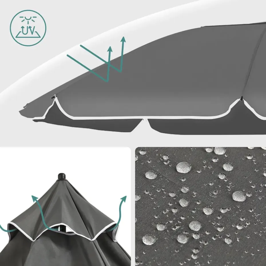 Stokparasol - Strandparasol - Ø 200 cm - Kantelbaar - met Draagtas - Grijs
