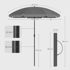 Stokparasol - Strandparasol - Ø 200 cm - Kantelbaar - met Draagtas - Grijs