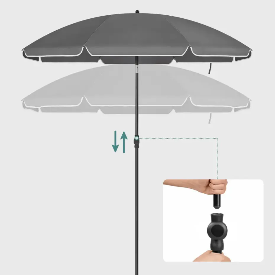 Stokparasol - Strandparasol - Ø 200 cm - Kantelbaar - met Draagtas - Grijs