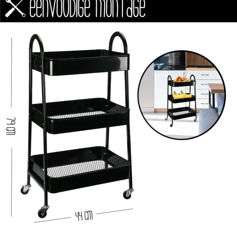 Storage Solutions Keukentrolley - zwart - metaal - 79x44x32 cm