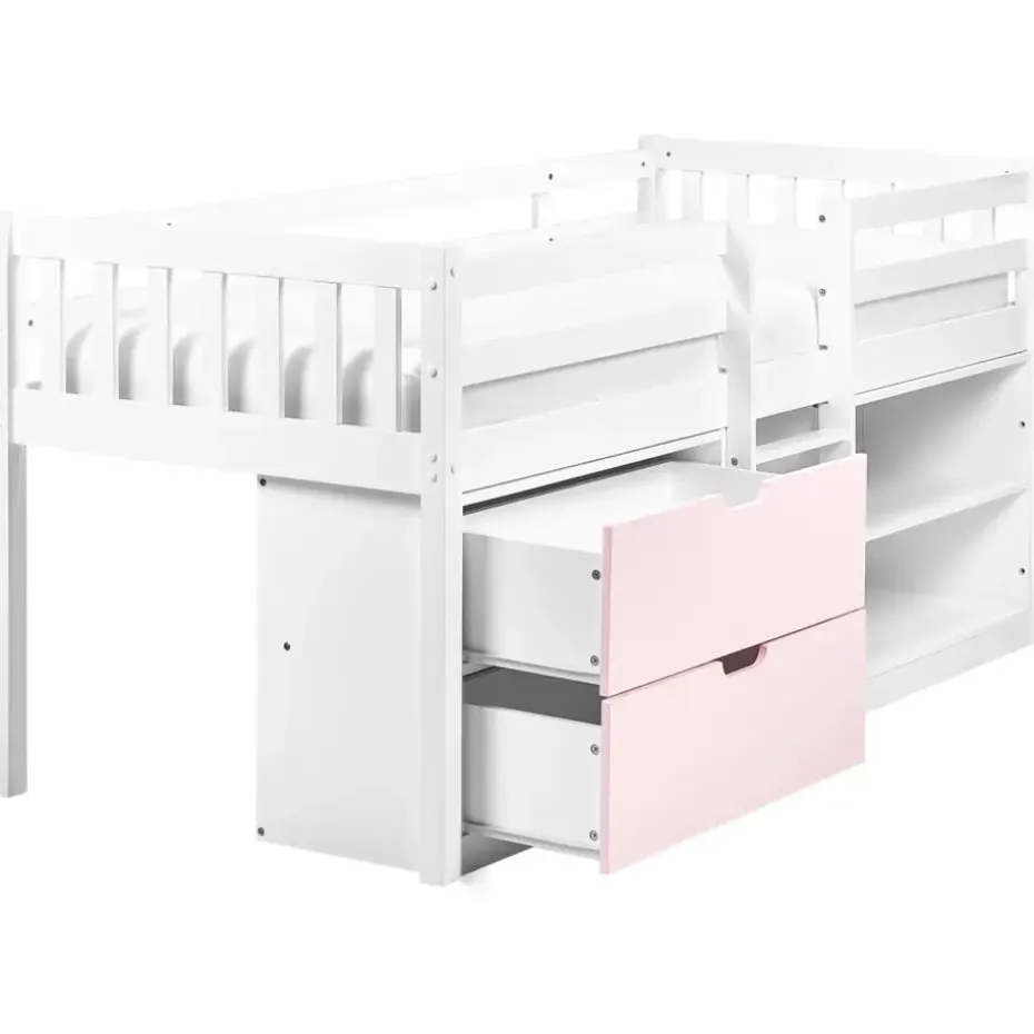 SUSVILLE - Kinderbed - Wit/Roze - 90 x 200 cm - Rubberhout