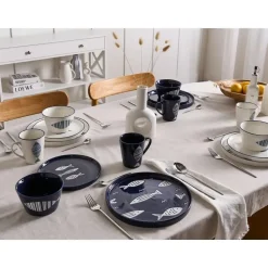 TAMARIND - 16-delige serviesset - Wit/Blauw - Porselein