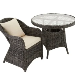 tectake® - 2 Luxe wicker stoelen - Fauteuils - zachte kussens - grijs - 403682