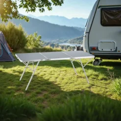 tectake - Aluminium campingtafel Jumbo met draaggreep 180x70x70cm, Zilver