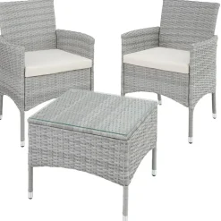 tectake - balkonset Luzern - wicker - lichtgrijs - 403702