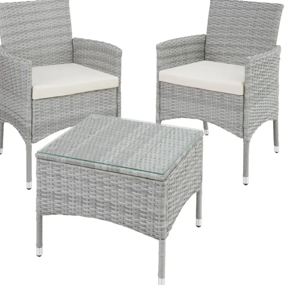 tectake - balkonset Luzern - wicker - lichtgrijs - 403702