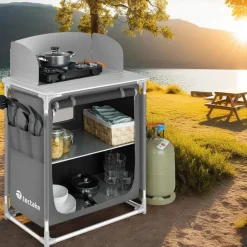 tectake - Campingkeuken 76x53,5x107cm, Grijs