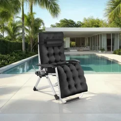 tectake - Ligbed Cloud inklapbaar, traploos verstelbaar, Zwart