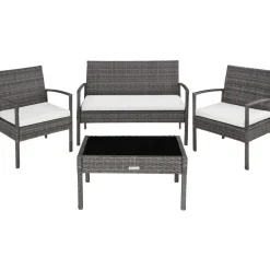 tectake - loungeset - bank, stoelen en tafel - wicker - grijs