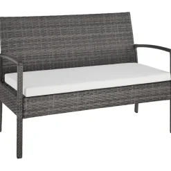 tectake - loungeset - bank, stoelen en tafel - wicker - grijs