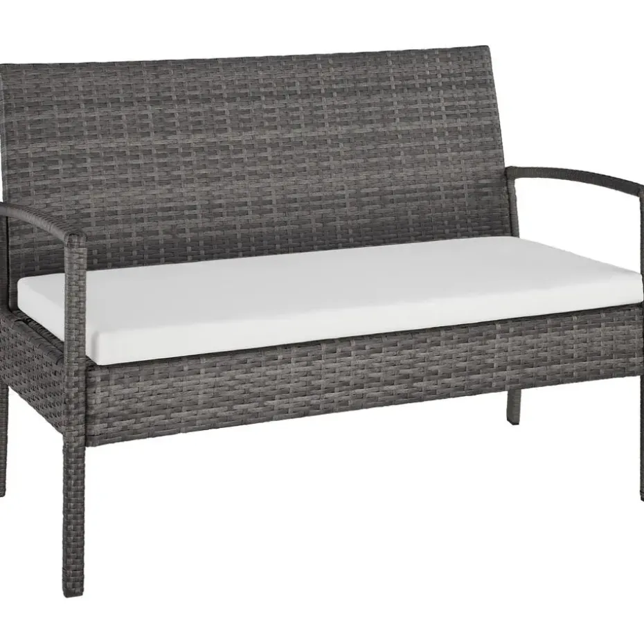 tectake - loungeset - bank, stoelen en tafel - wicker - grijs