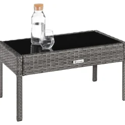 tectake - loungeset - bank, stoelen en tafel - wicker - grijs