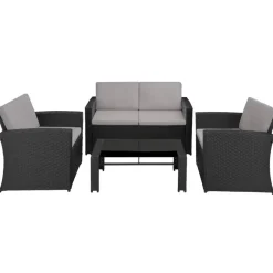 tectake - loungeset - wicker - zwart grijs