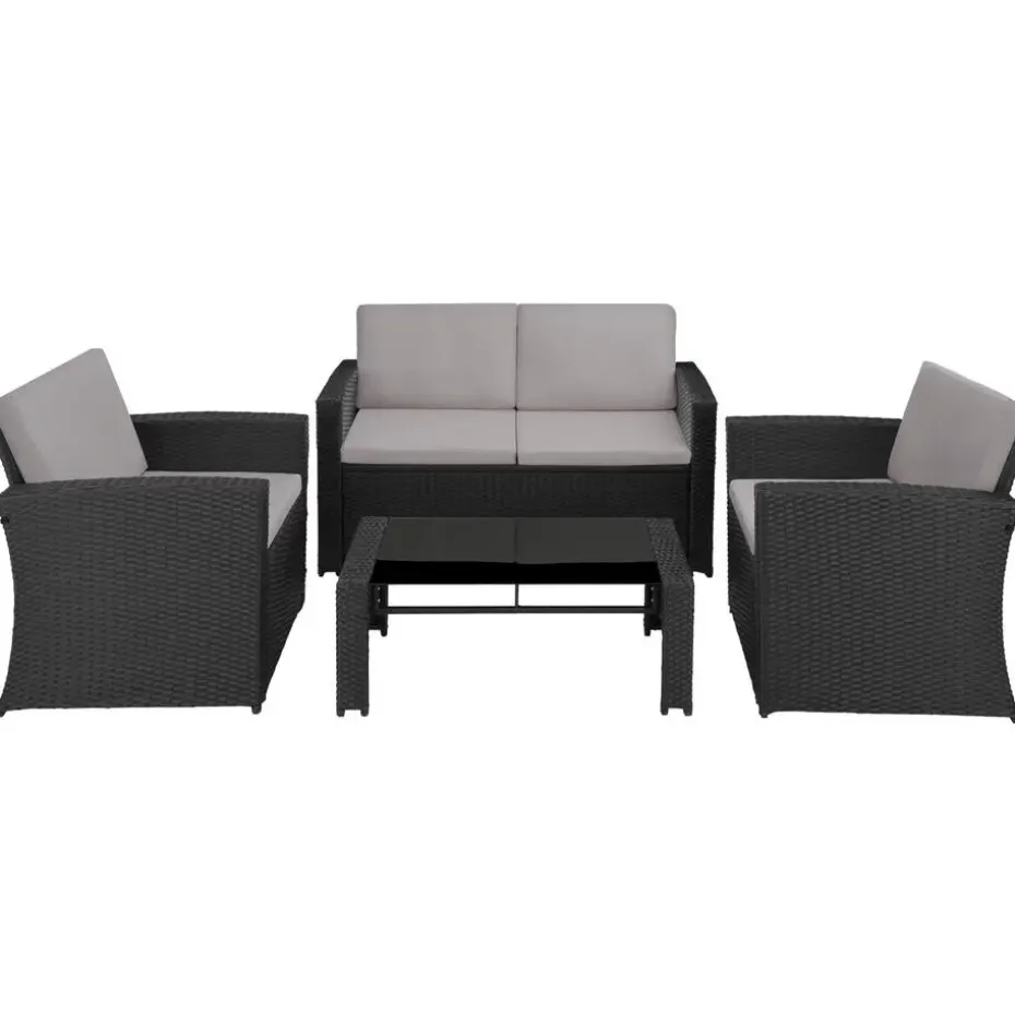 tectake - loungeset - wicker - zwart grijs