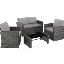 tectake - loungeset Lucca - 1 bank/2 stoelen/1 tafel - grijs