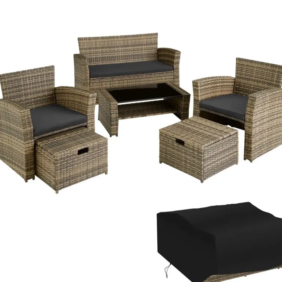 tectake - loungeset Modena - wicker - natuurkleur