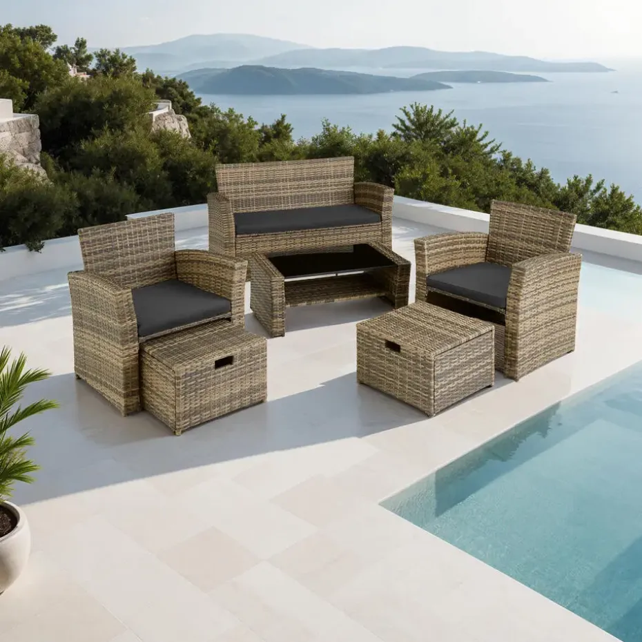 tectake - loungeset Modena - wicker - natuurkleur