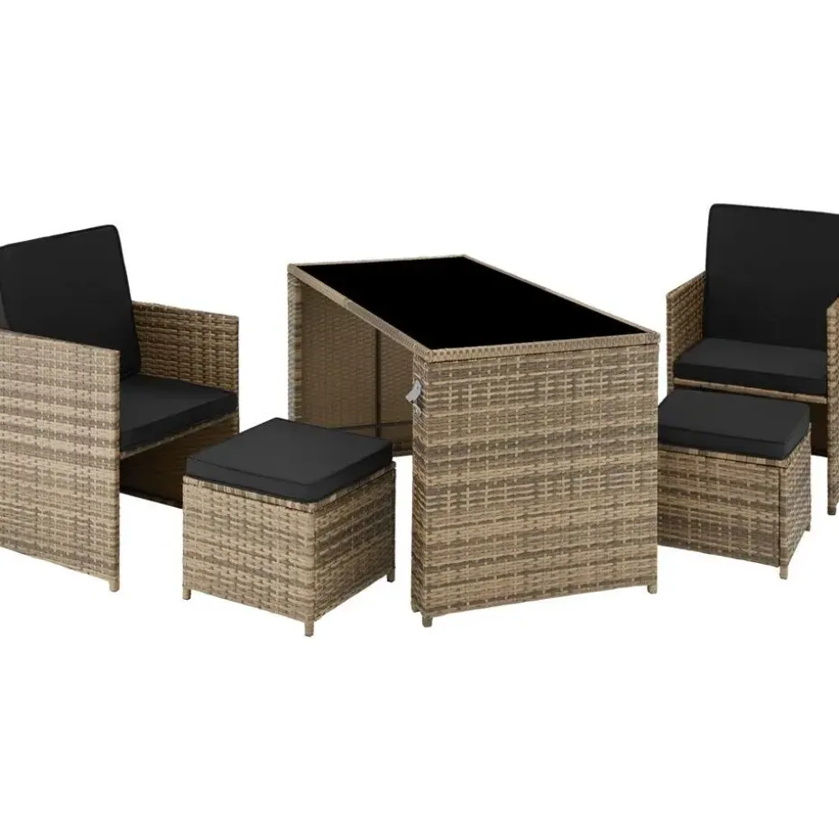 tectake - loungeset Palermo - wicker - natuurkleur