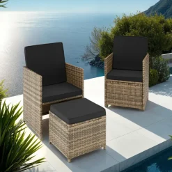 tectake - loungeset Palermo - wicker - natuurkleur