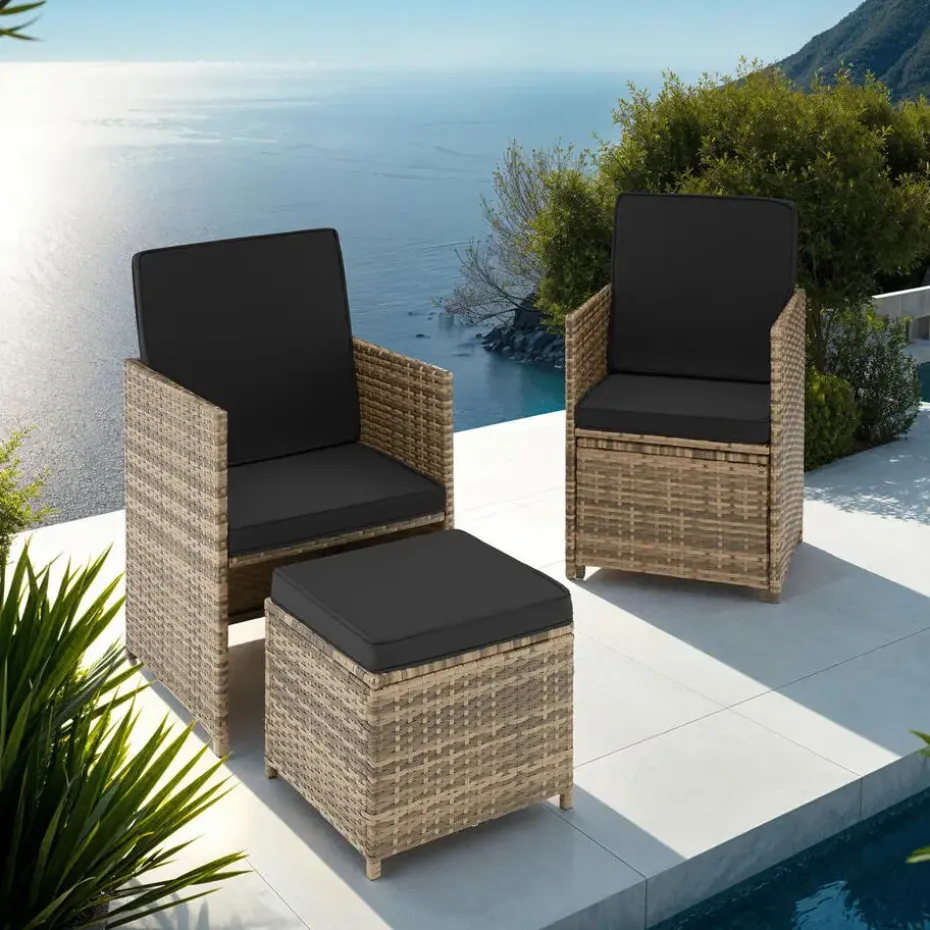 tectake - loungeset Palermo - wicker - natuurkleur