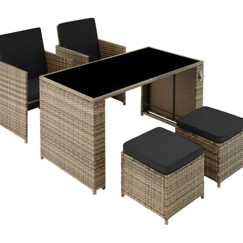 tectake - loungeset Palermo - wicker - natuurkleur