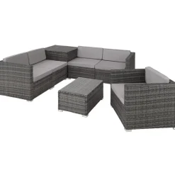 tectake - Loungeset Pisa met opbergbox kussens - wicker - grijs