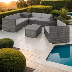 tectake - Loungeset Pisa met opbergbox kussens - wicker - grijs