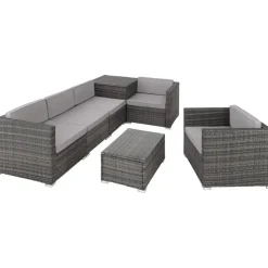 tectake - Loungeset Pisa met opbergbox kussens - wicker - grijs