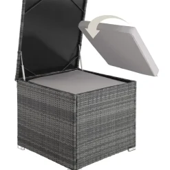 tectake - Loungeset Pisa met opbergbox kussens - wicker - grijs