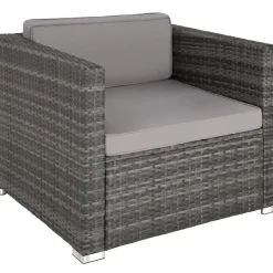 tectake - Loungeset Pisa met opbergbox kussens - wicker - grijs