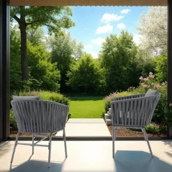 tectake - Stoelset Valeiras in rope-design, dikke kussens, 60x61x77cm