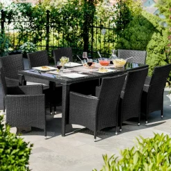 tectake - tuinset 8 stoelen+tafel Monaco - wicker - zwart