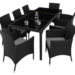 tectake - tuinset 8 stoelen en tafel - wicker - zwart / grijs
