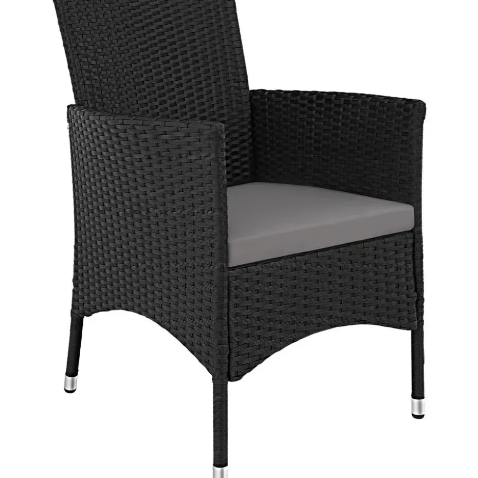 tectake - tuinset 8 stoelen en tafel - wicker - zwart / grijs