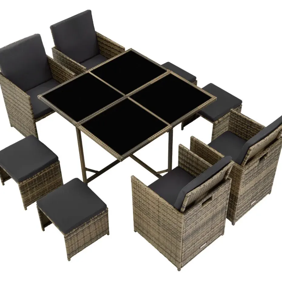 tectake - tuinset Bilbao - wicker met beschermhoes - natuurkleur