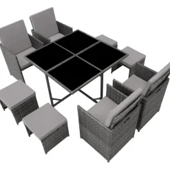 tectake - tuinset Bilbao - wicker - incl. beschermhoes - grijs