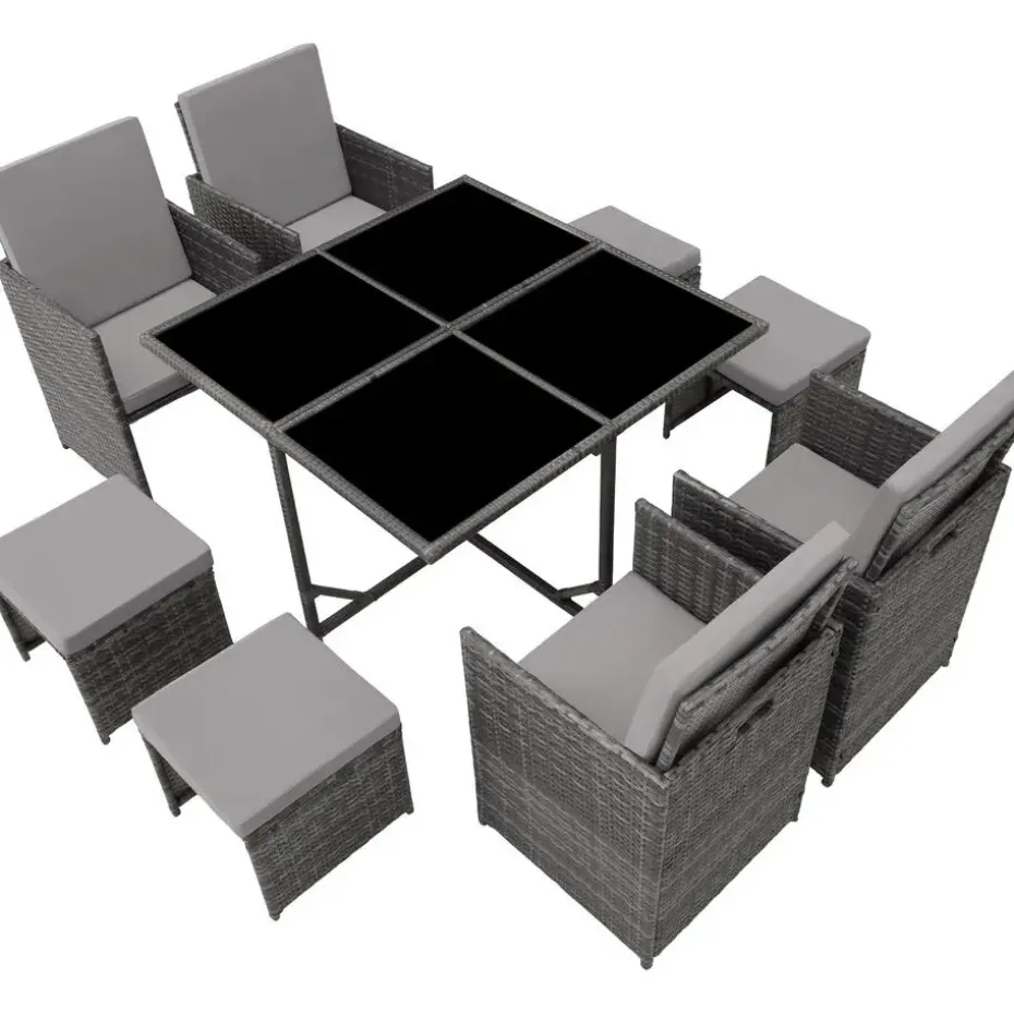 tectake - tuinset Bilbao - wicker - incl. beschermhoes - grijs