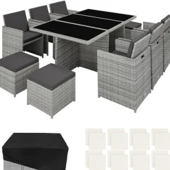 tectake - tuinset New York - wicker - lichtgrijs