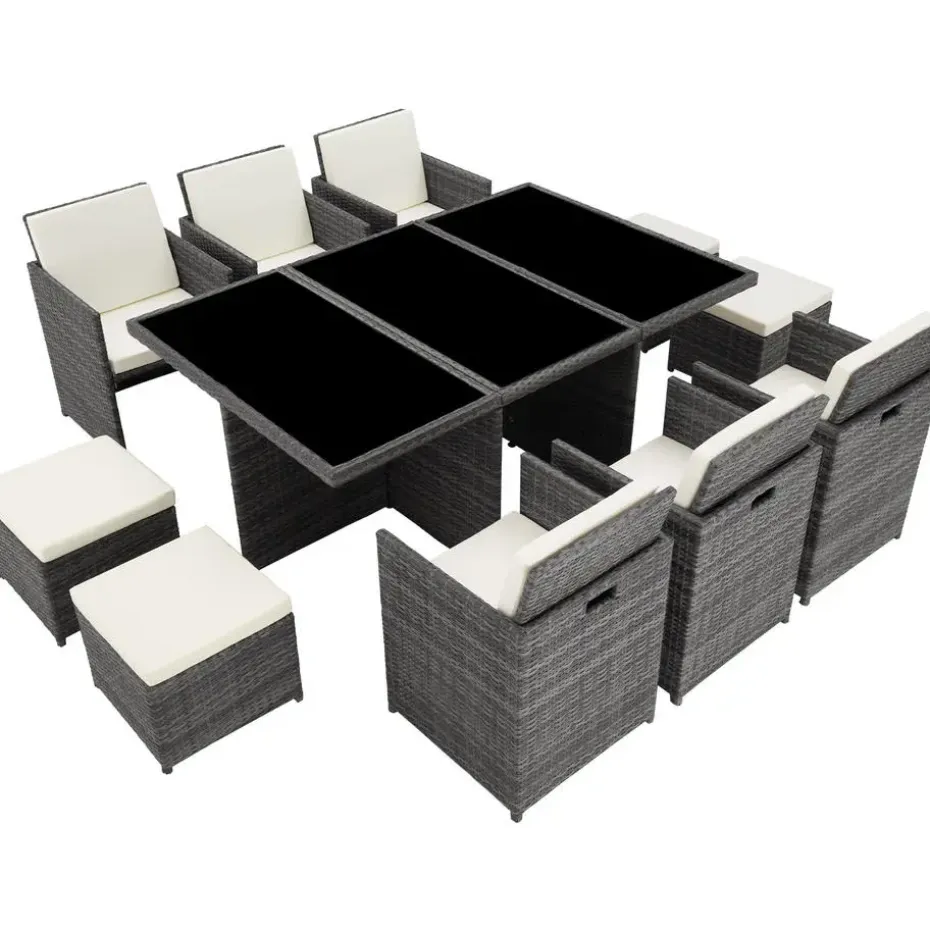 tectake - tuinset New York - wicker - grijs