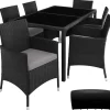 tectake - tuinset Porto 6 + 1 - wicker - zwart / grijs