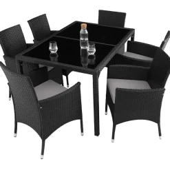 tectake - tuinset Porto 6 + 1 - wicker - zwart / grijs