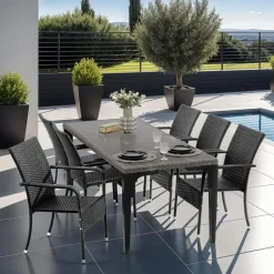 tectake 2 tuinstoelen - Wickerstoel Girona, stapelbaar, draagkracht 120 kg