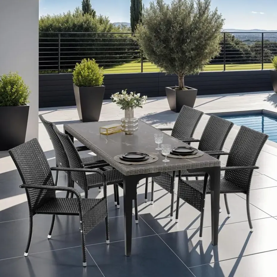 tectake 2 tuinstoelen - Wickerstoel Girona, stapelbaar, draagkracht 120 kg