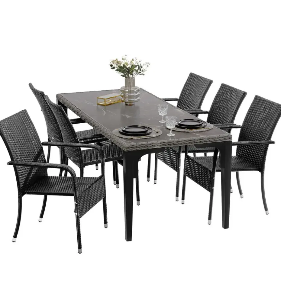 tectake 2 tuinstoelen - Wickerstoel Girona, stapelbaar, draagkracht 120 kg