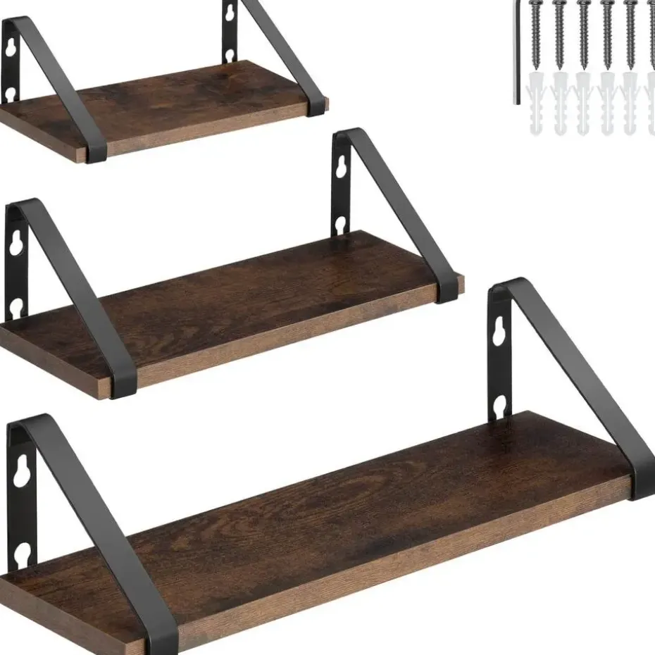 tectake 3 wandplanken Cowell, Industrieel Hout Donker, Rustiek