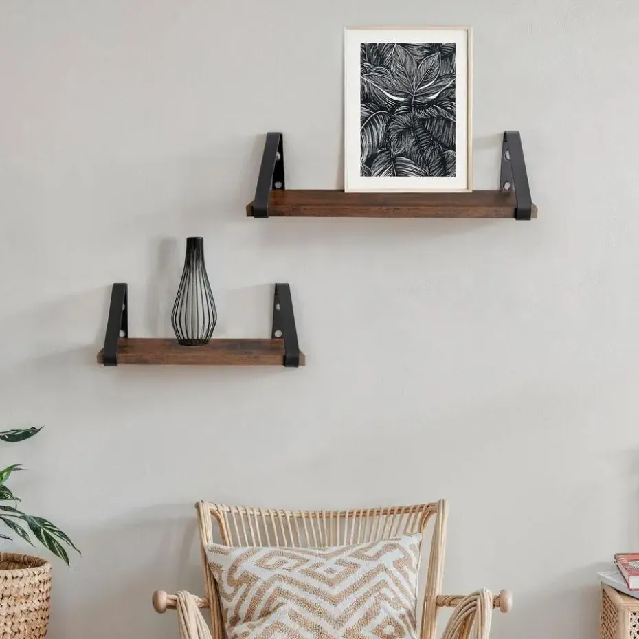 tectake 3 wandplanken Cowell, Industrieel Hout Donker, Rustiek