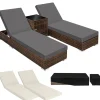 tectake 2 wicker ligbedden met aluminium frame en tafel, inclusief beschermhoes